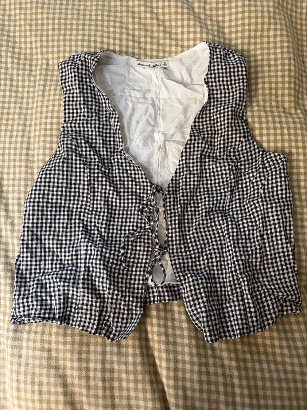 Abercrombie & Fitch Black and White Gingham Tie-Front Vest